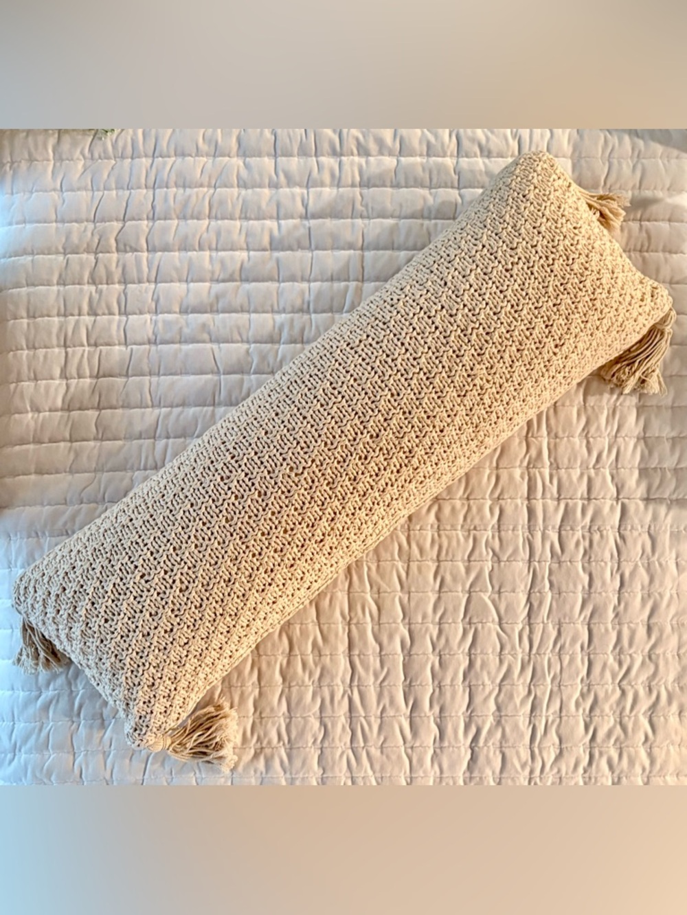 Anthropologie Cream Woven Lumbar Pillow (14X40)